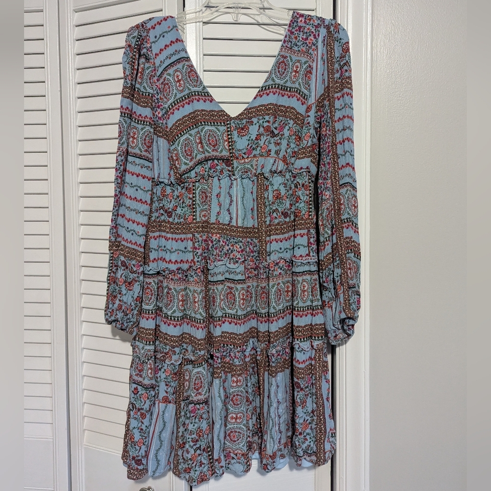 Altar'd State Blue and Brown Pleated Sundress